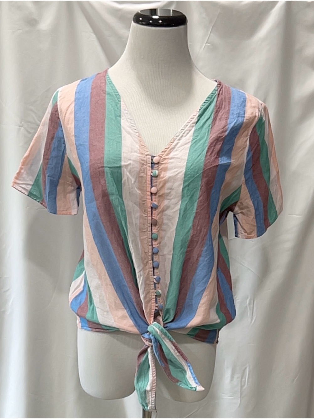 Madewell Novel Tie Front Button Top Womens Multicolored Striped Size Medium